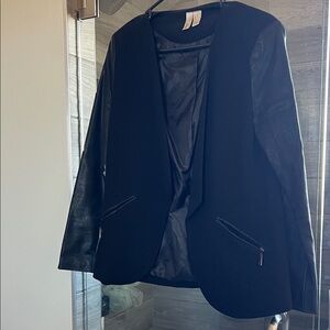 Forever 21 Black Mixed-Media Blazer with Faux Leather Sleeves